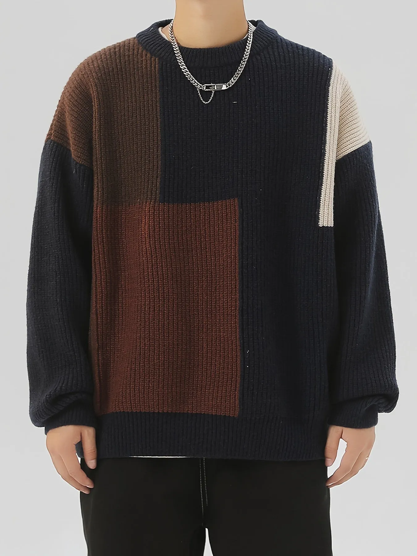 PIETROS | Casual Knitted Checked Sweater in Soft Fabric