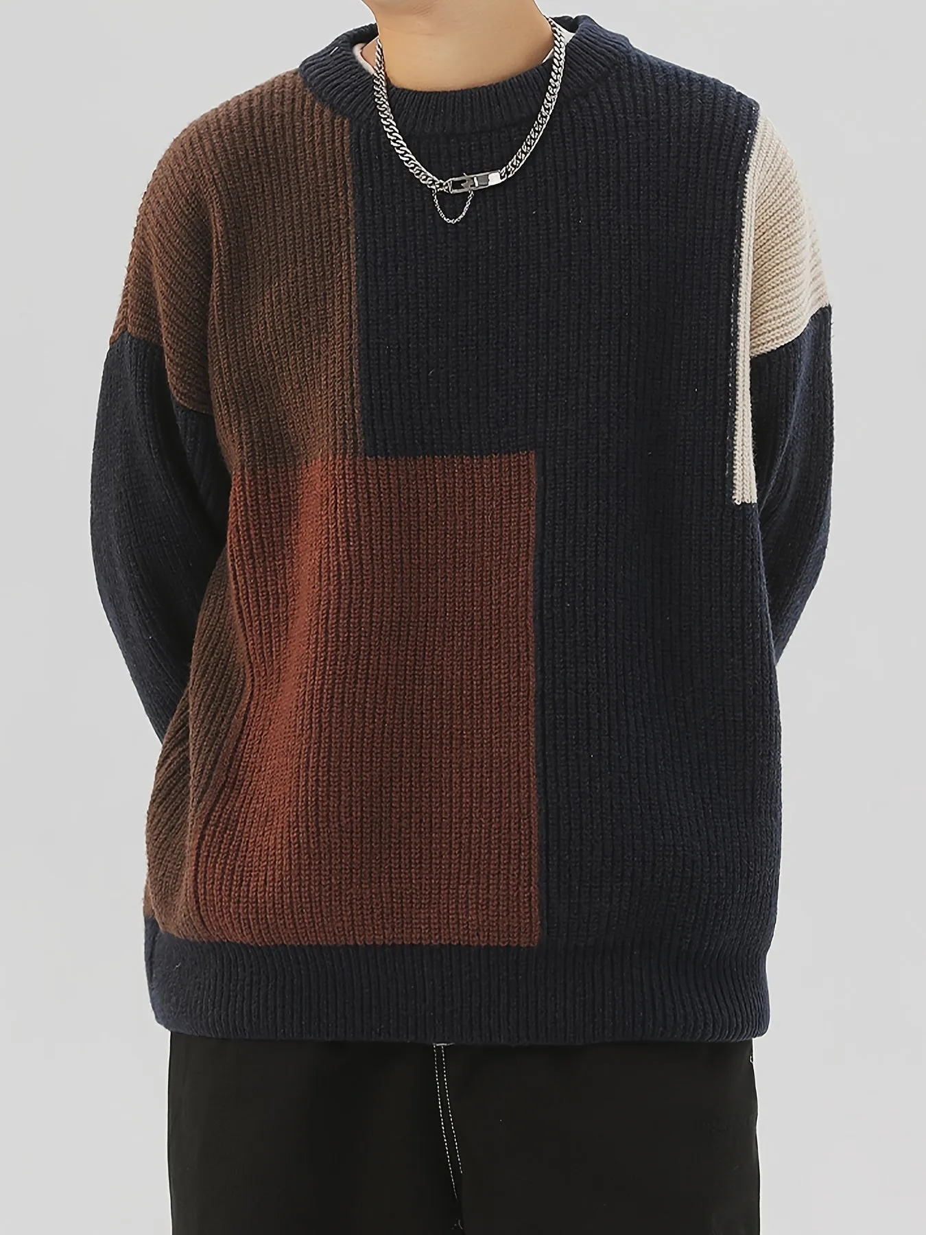PIETROS | Casual Knitted Checked Sweater in Soft Fabric