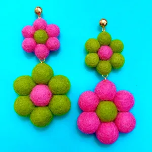 Pink & Green Large Wool Felt Drop Earrings