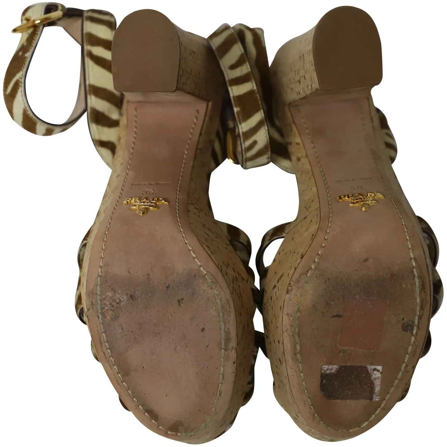 Prada Animal Print Ankle Strap Sandals in Brown Pony Hair
