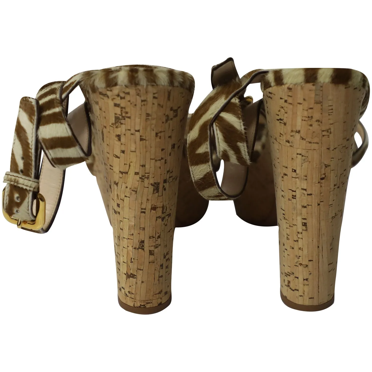 Prada Animal Print Ankle Strap Sandals in Brown Pony Hair