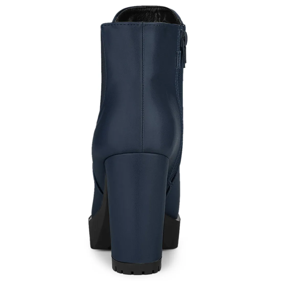 Round Toe Zipper Block Heel Platform Ankle Boots