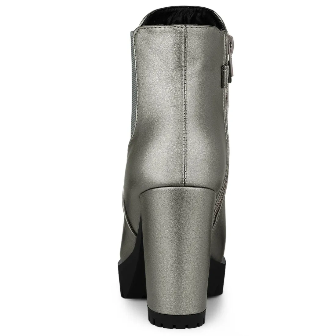 Round Toe Zipper Block Heel Platform Ankle Boots