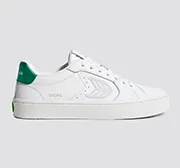 SALVAS White Premium Leather Ice Logo Metallic Green Sneaker
