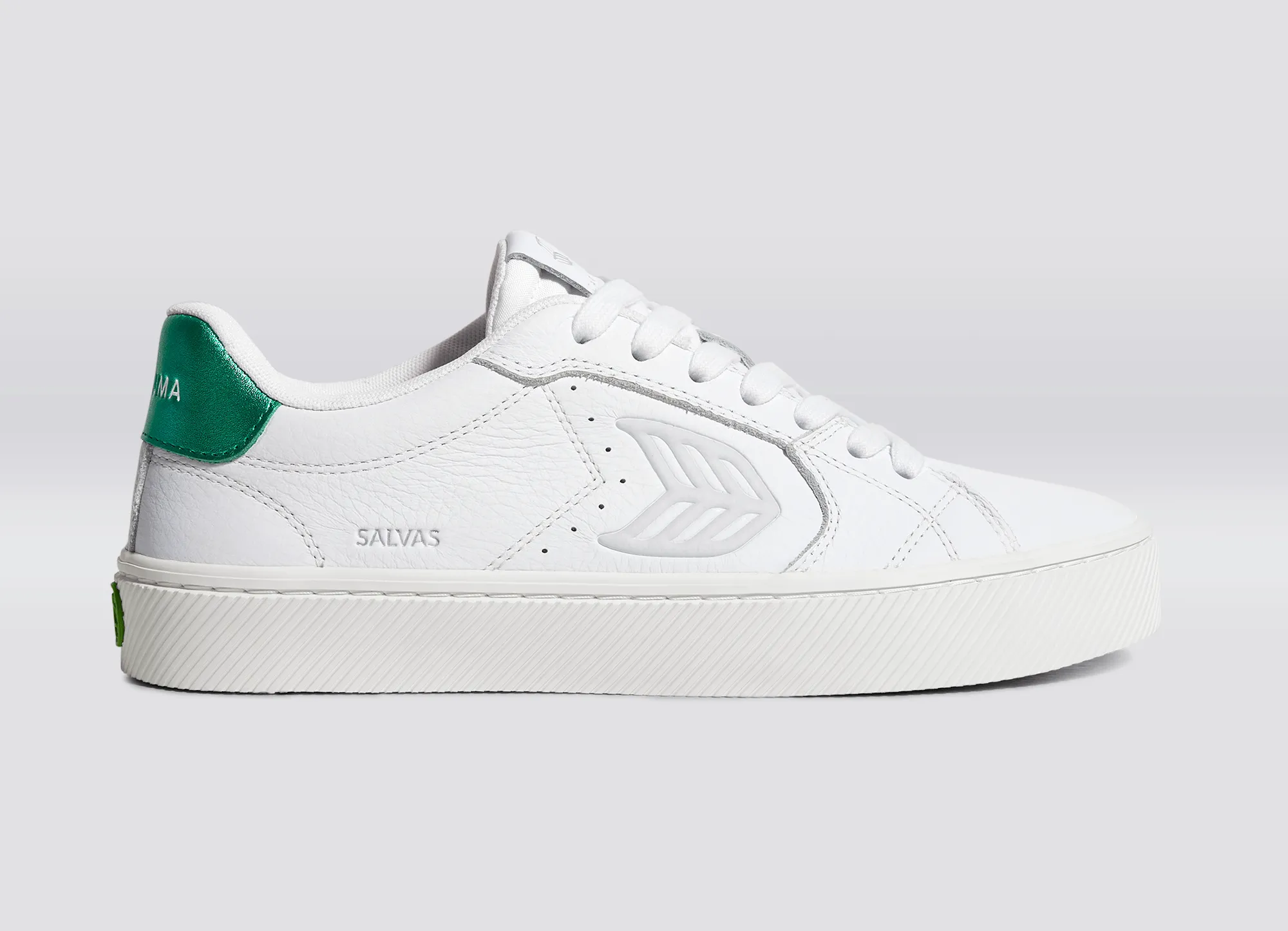 SALVAS White Premium Leather Ice Logo Metallic Green Sneaker