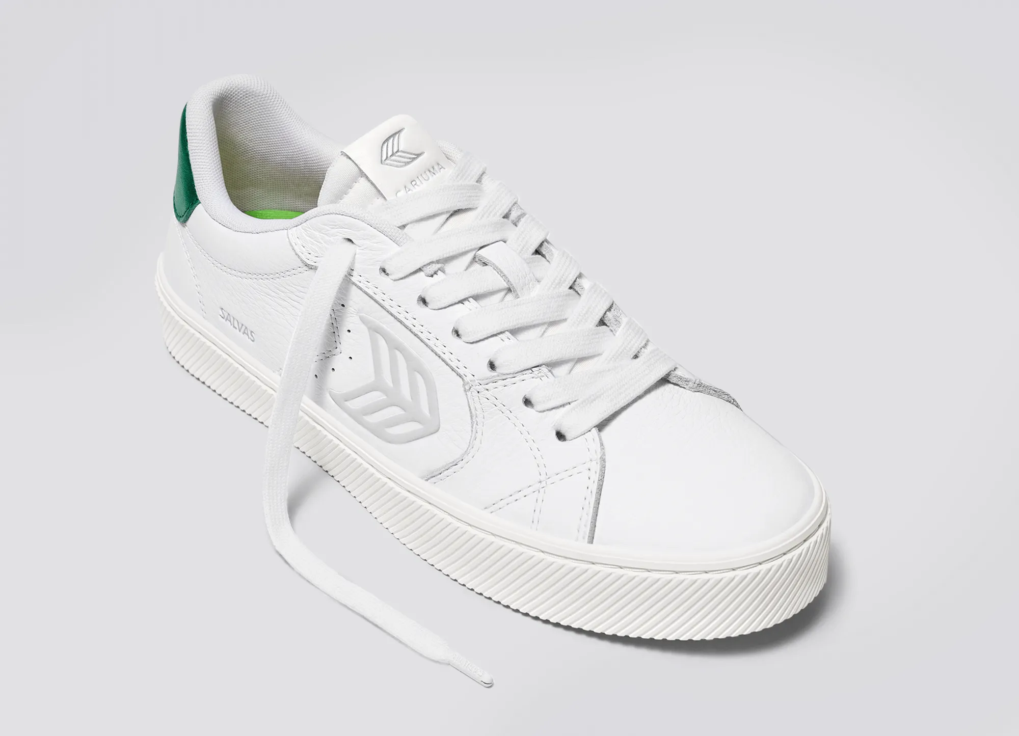 SALVAS White Premium Leather Ice Logo Metallic Green Sneaker