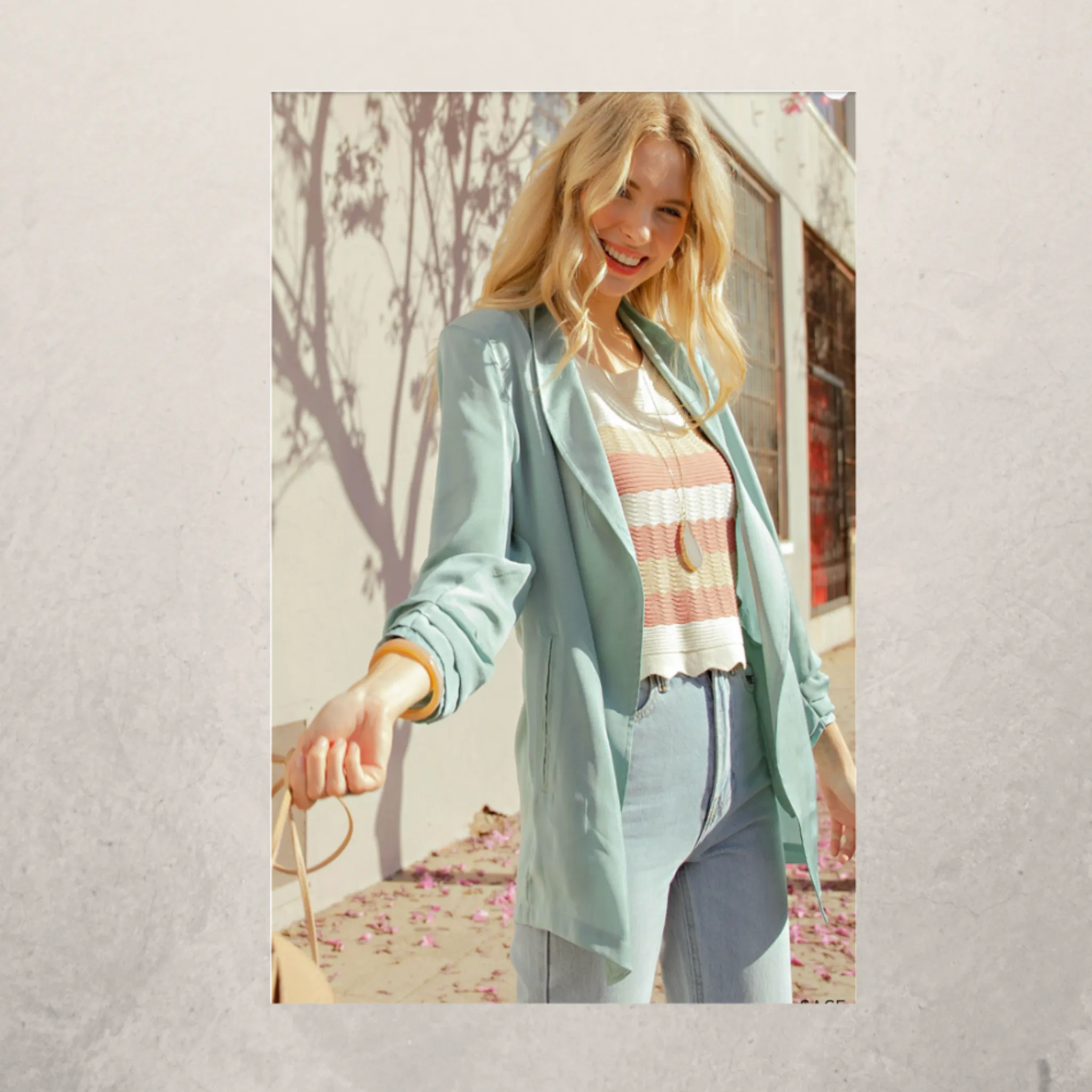 SHINE SOFT FABRIC SLEEVES CINCH OPEN JACKET