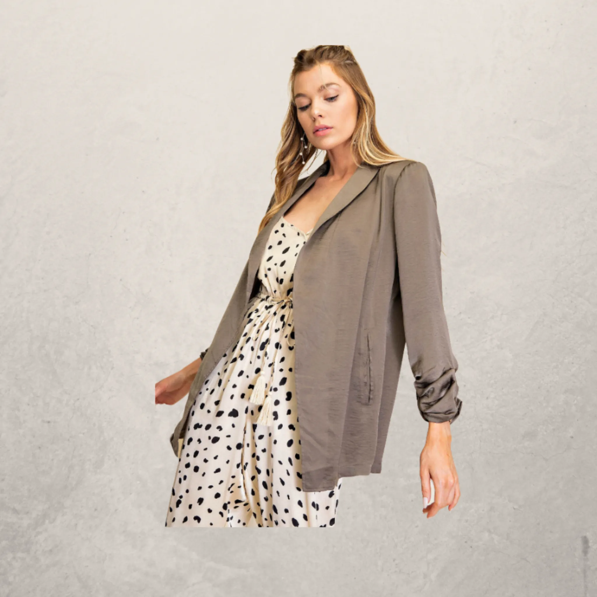 SHINE SOFT FABRIC SLEEVES CINCH OPEN JACKET