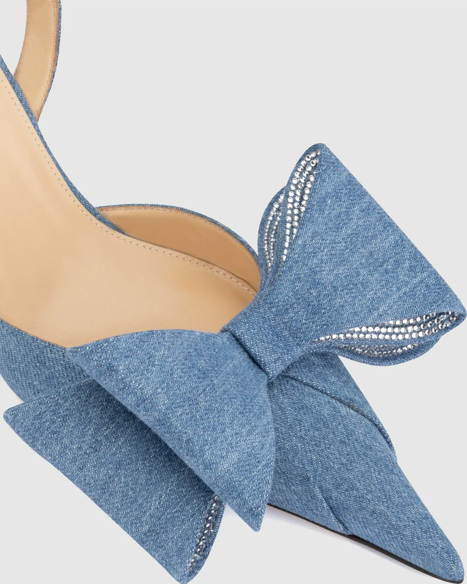 Siena Bow Embellished Denim Slingback Pumps In Blue