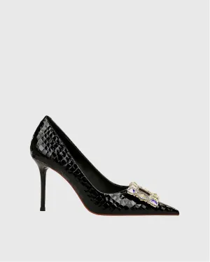 Vaike Rhinestone Buckle Serpentine Pumps In Black