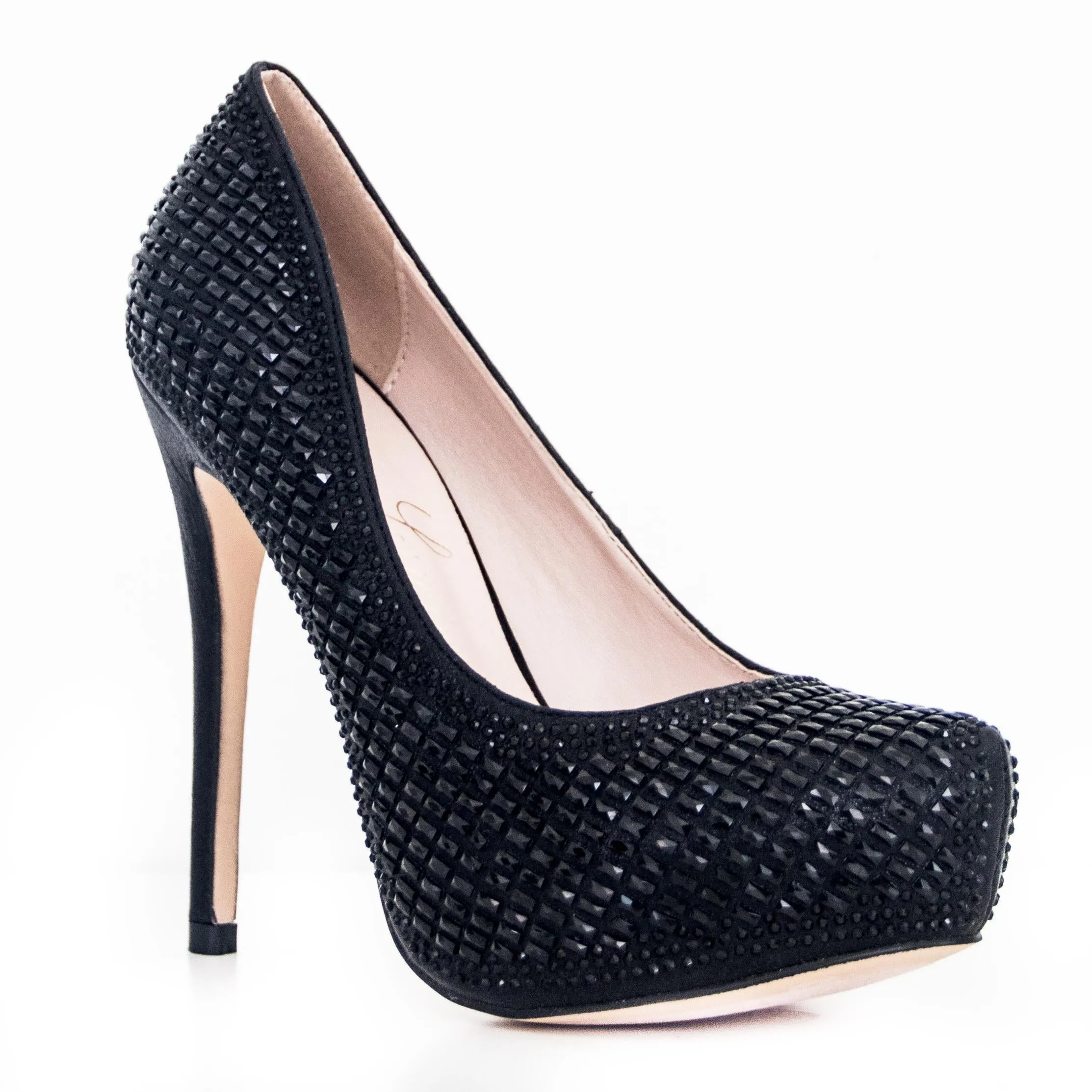 VANNA5 BLACK PUMPS WITH SPARKLY RHINESTONE EMBELLISHMENTS
