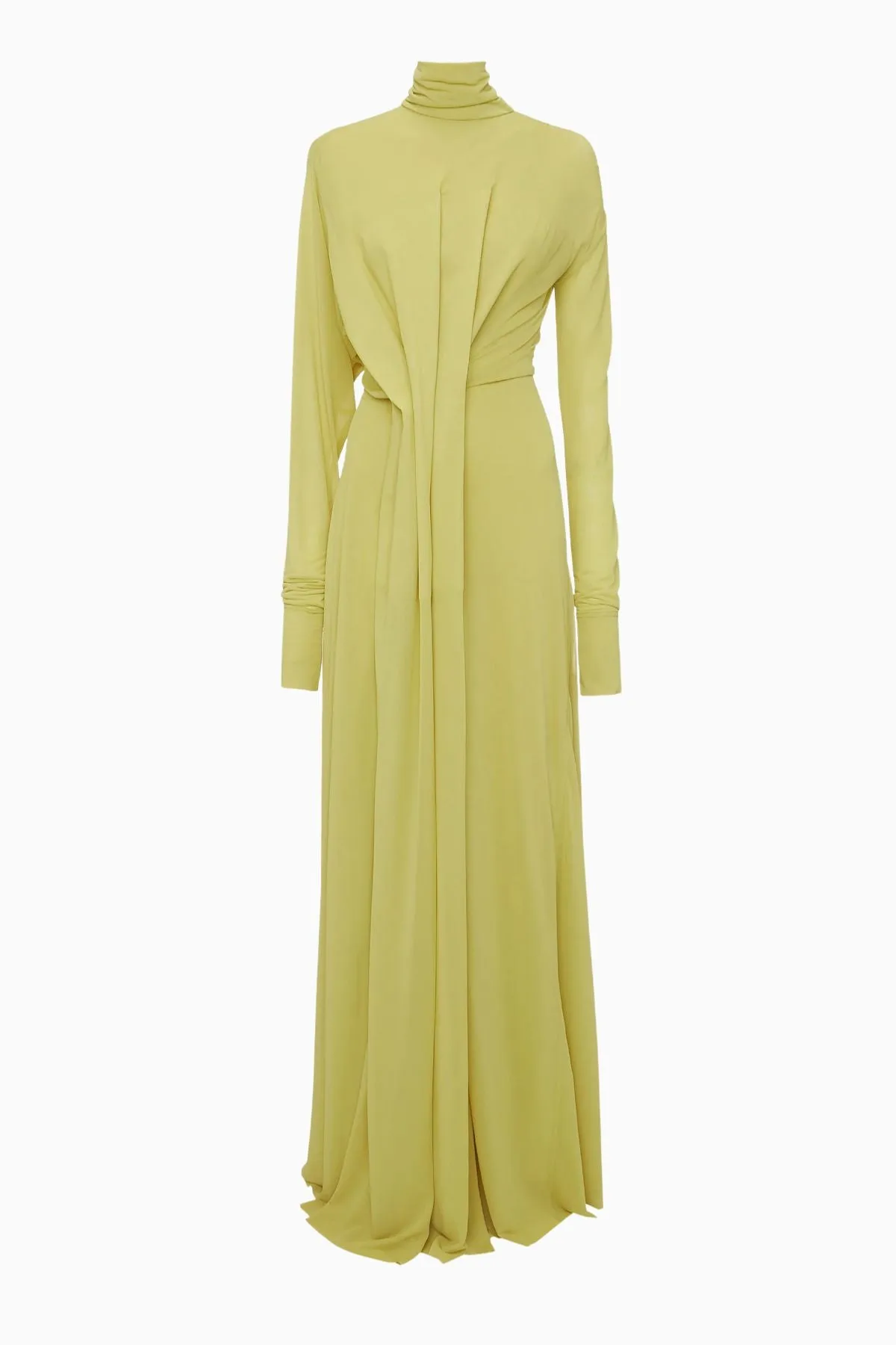 Victoria Beckham Long Sleeve Draped Jersey Gown - Citrus