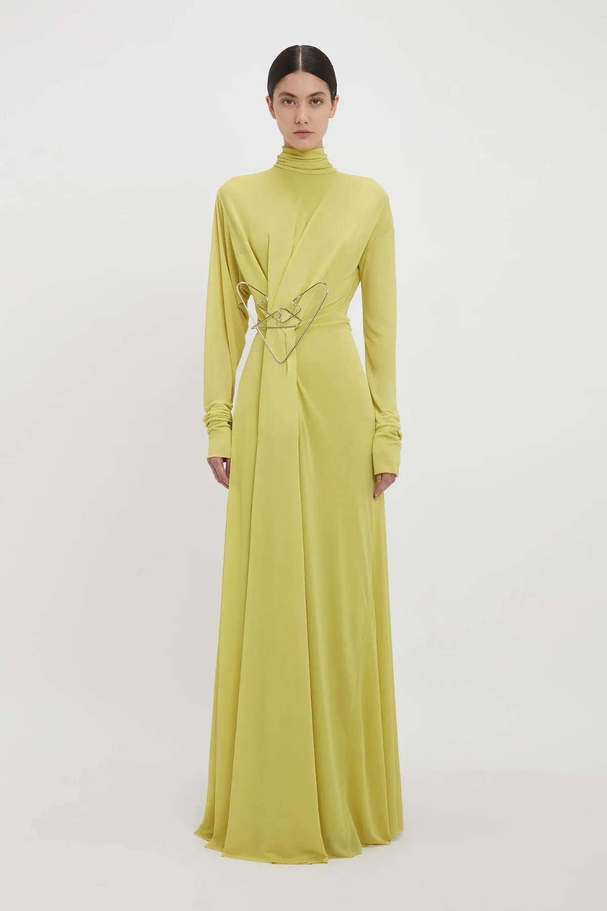 Victoria Beckham Long Sleeve Draped Jersey Gown - Citrus