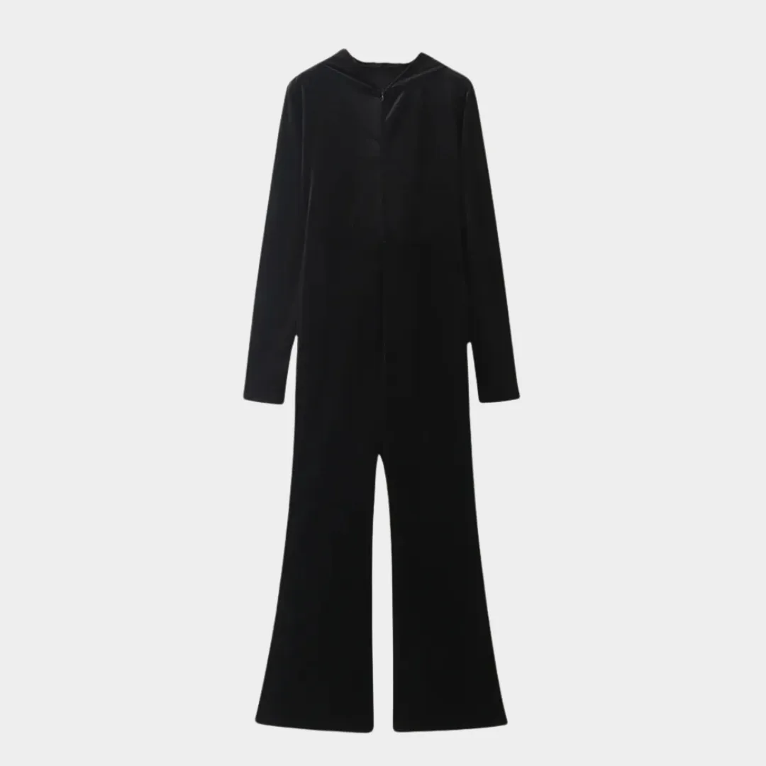 Womens Jumpsuit  Hooded Design  Flattering Fit  Soft Fabric  Black