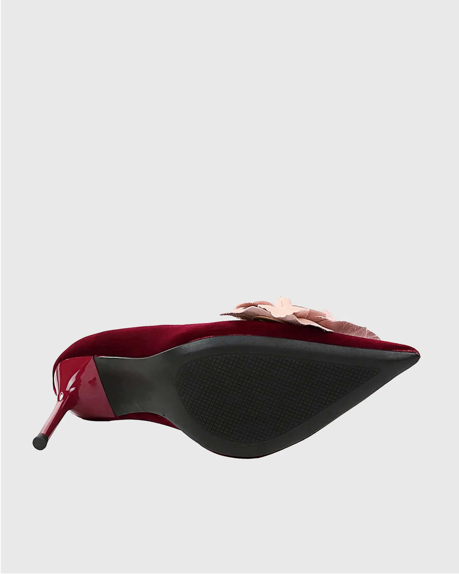 Yasmin Twin Flower Velvet Pumps In Red